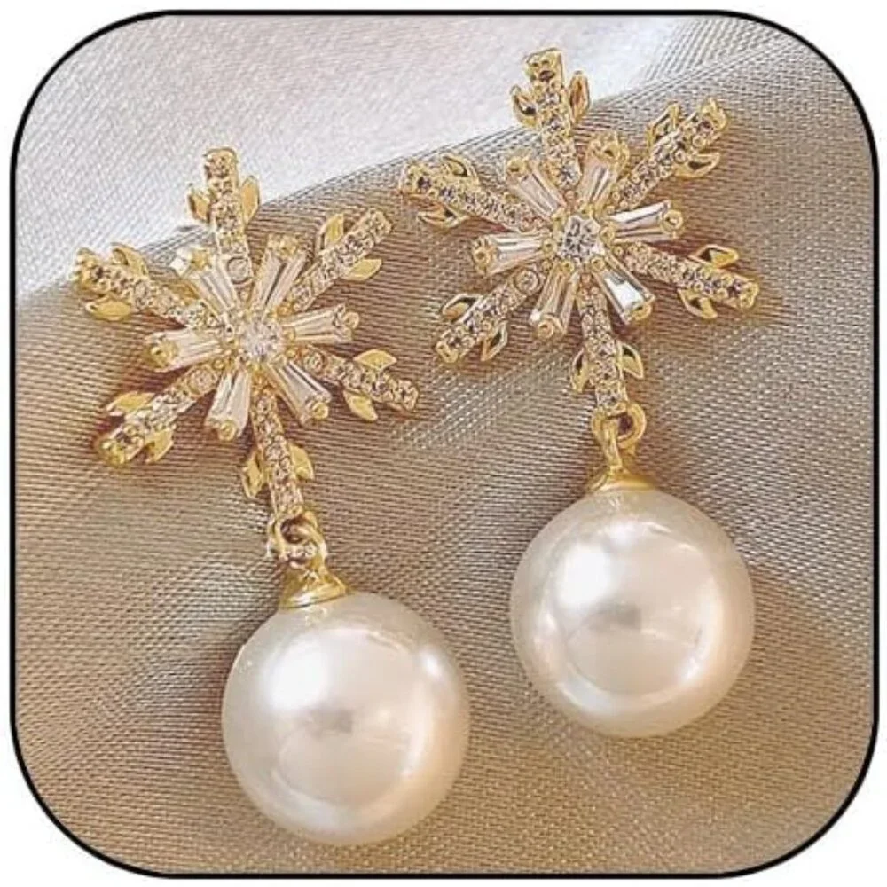 Crystal Snowflake Earrings for Women Gold snowflake Earrings Sparkly Christmas H